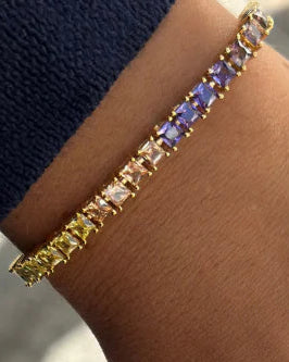 Pulsera tenis riviere de Plata de Ley con circonitas multicolor