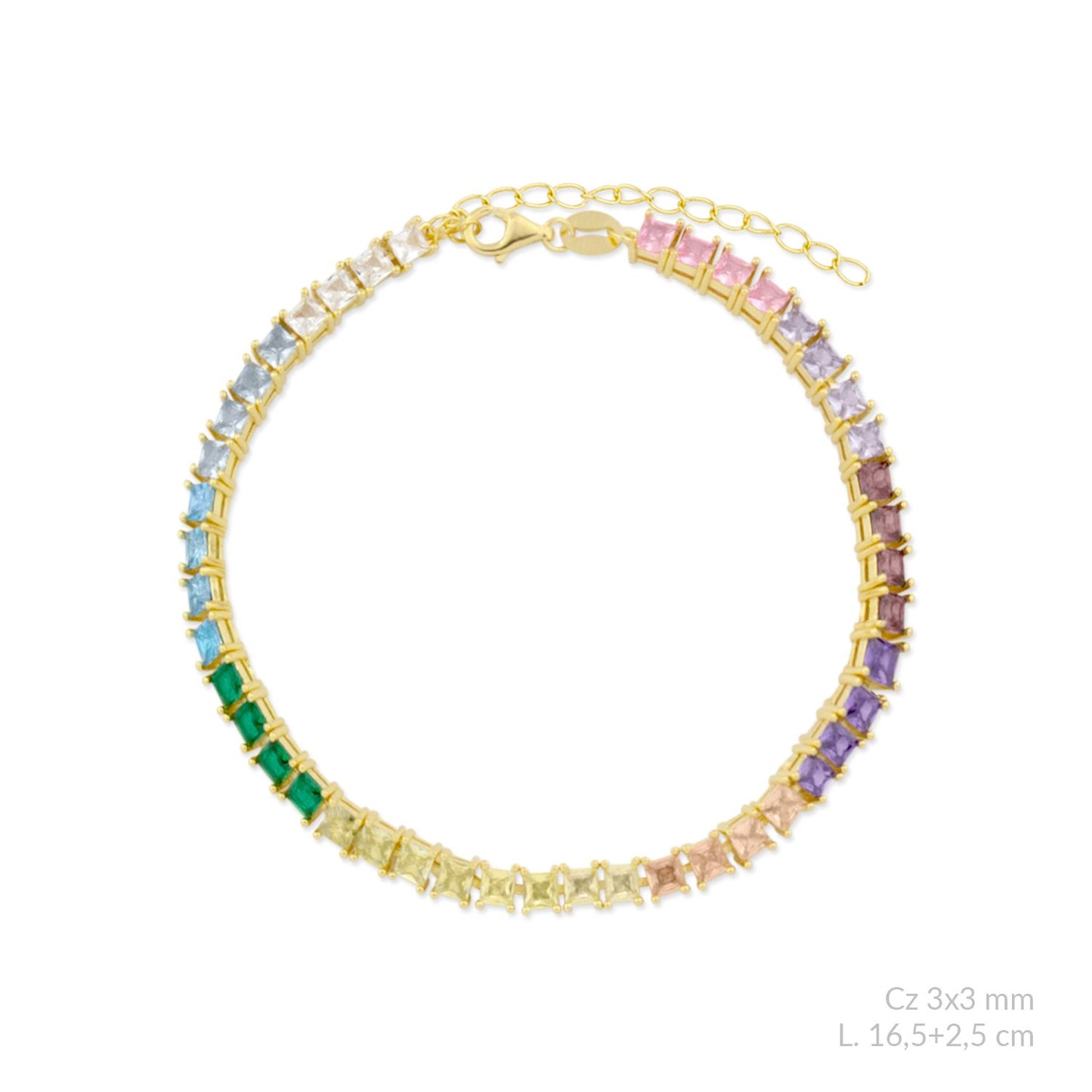 Pulsera tenis riviere de Plata de Ley con circonitas multicolor