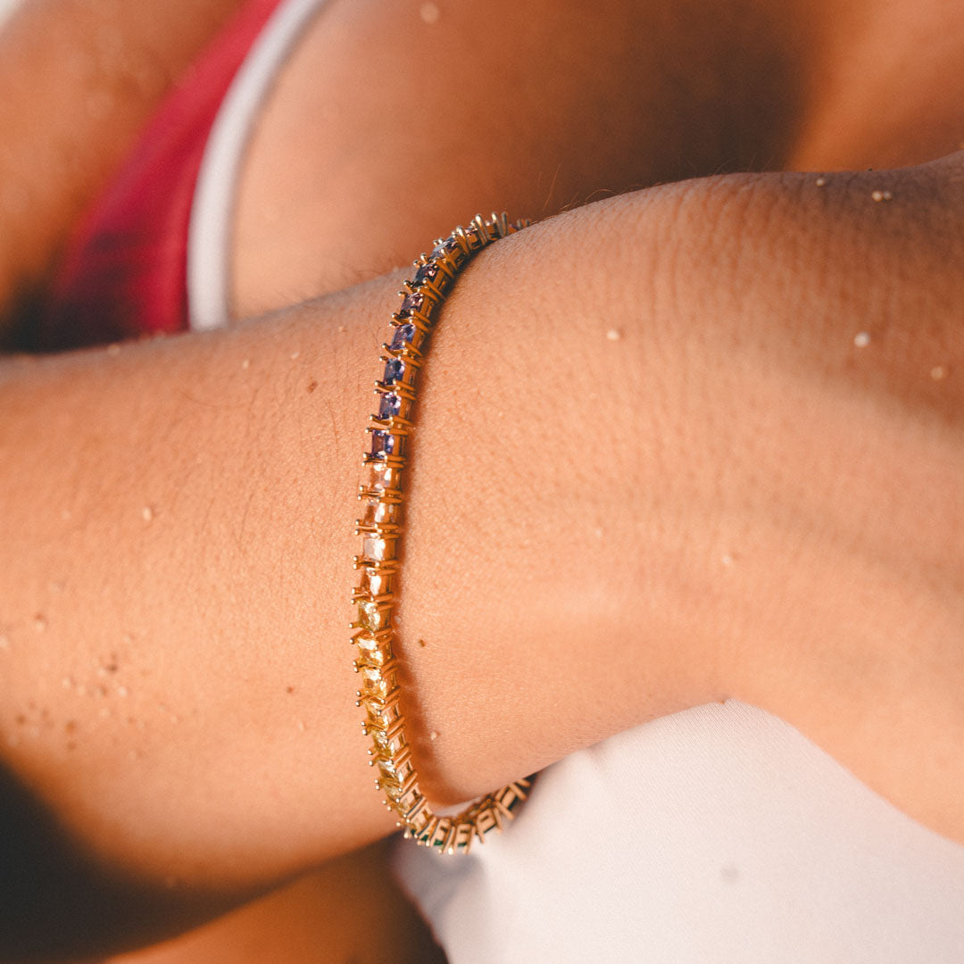 Pulsera tenis riviere de Plata de Ley con circonitas multicolor
