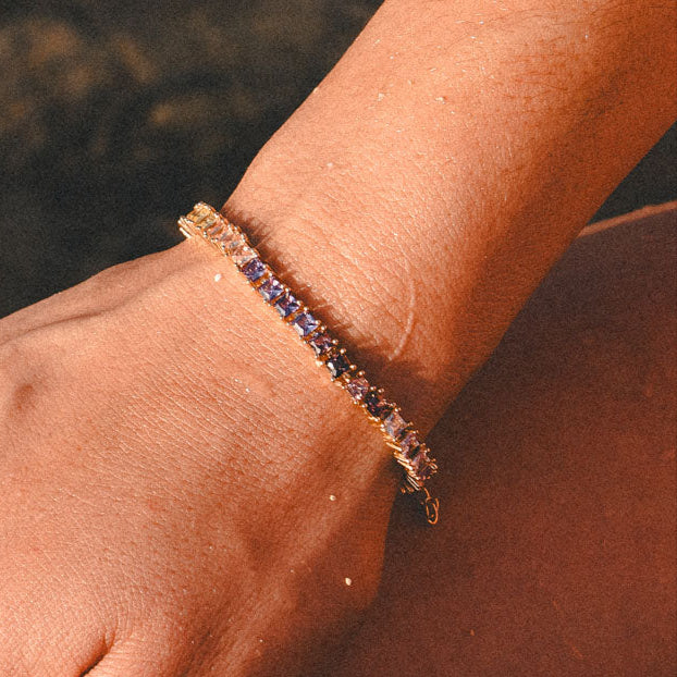 Pulsera tenis riviere de Plata de Ley con circonitas multicolor