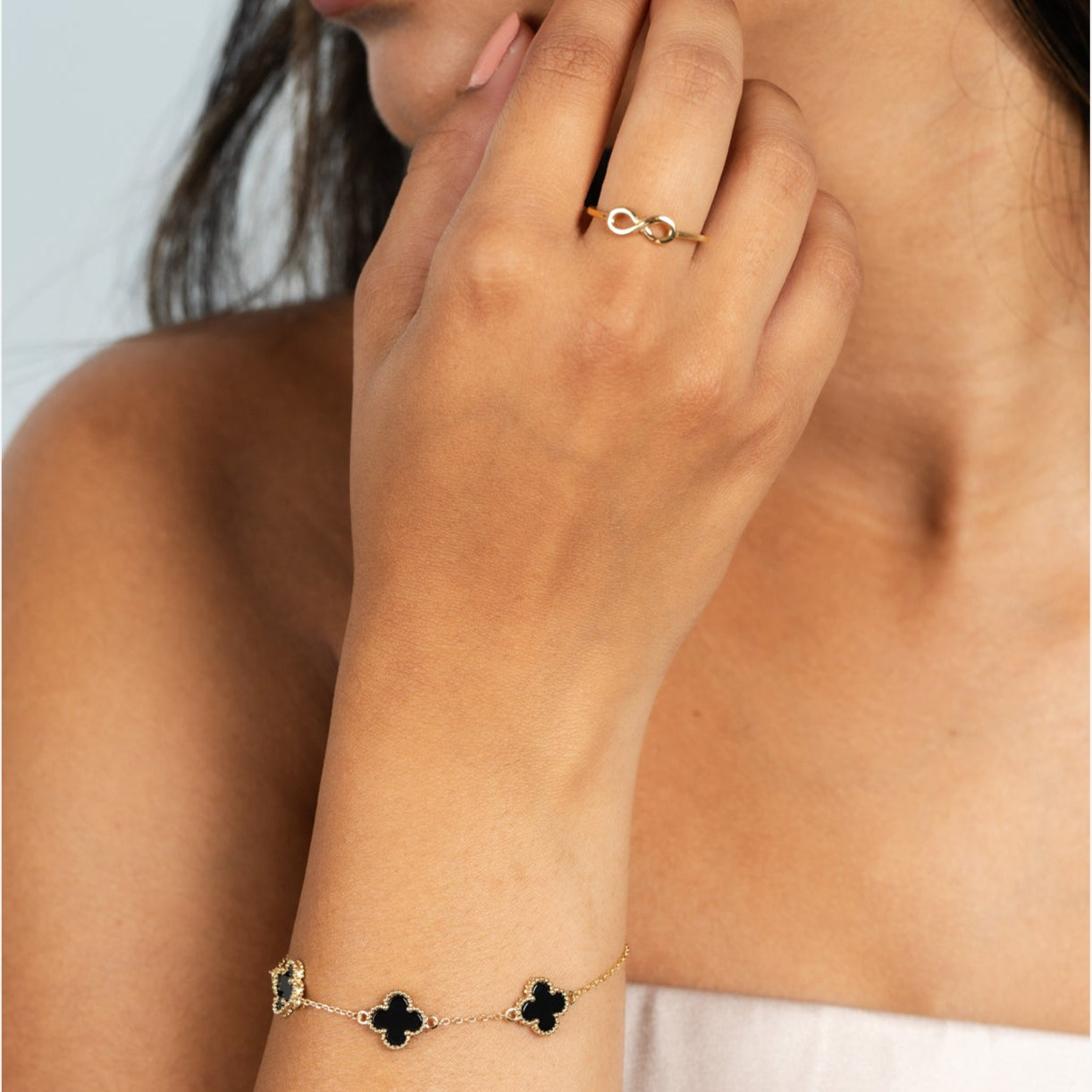 Pulsera de Plata de Ley flores ónix negro