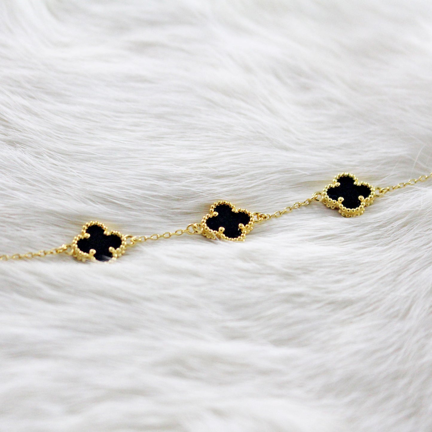 Pulsera de Plata de Ley flores ónix negro