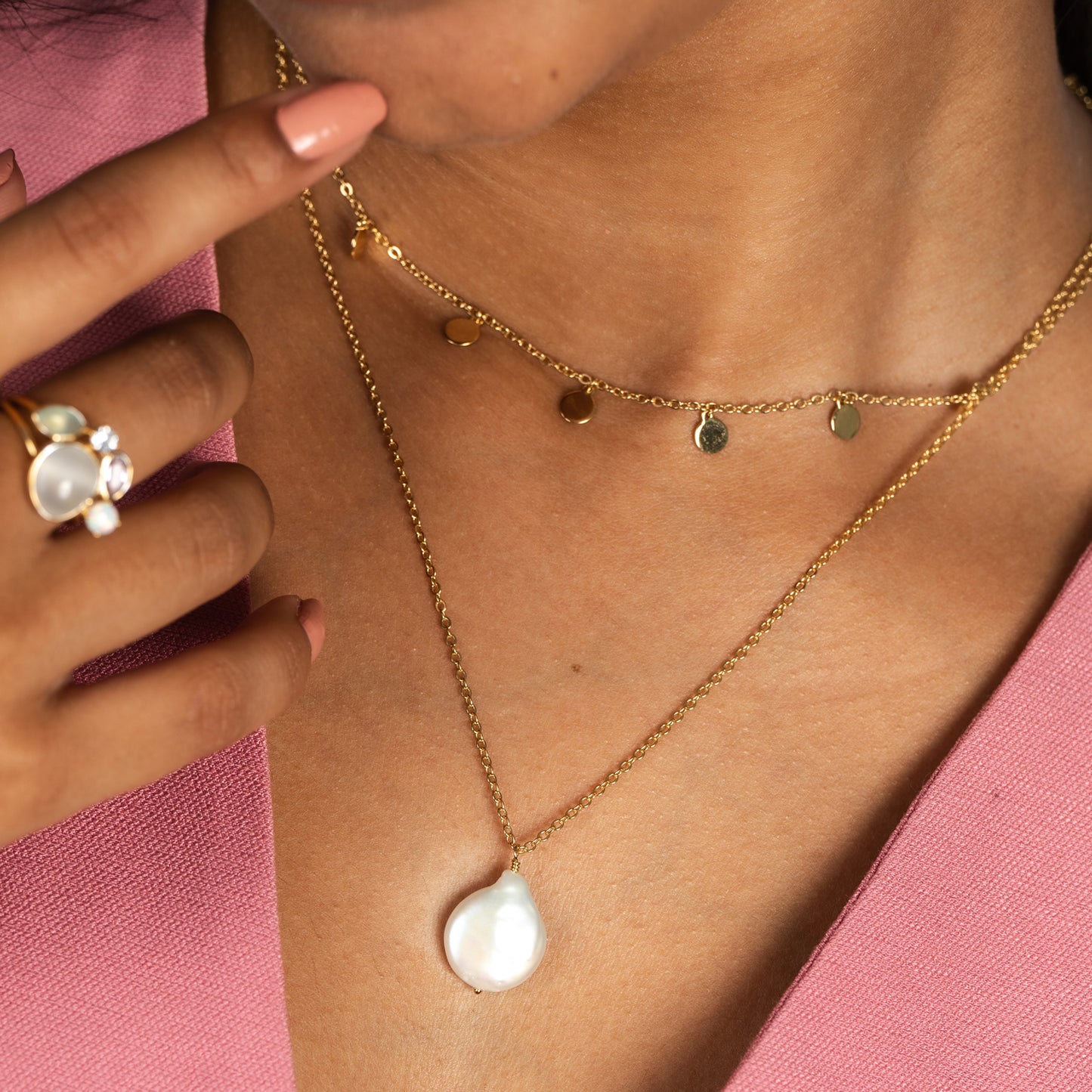 Gargantilla y collar de Plata de Ley y perla barroca