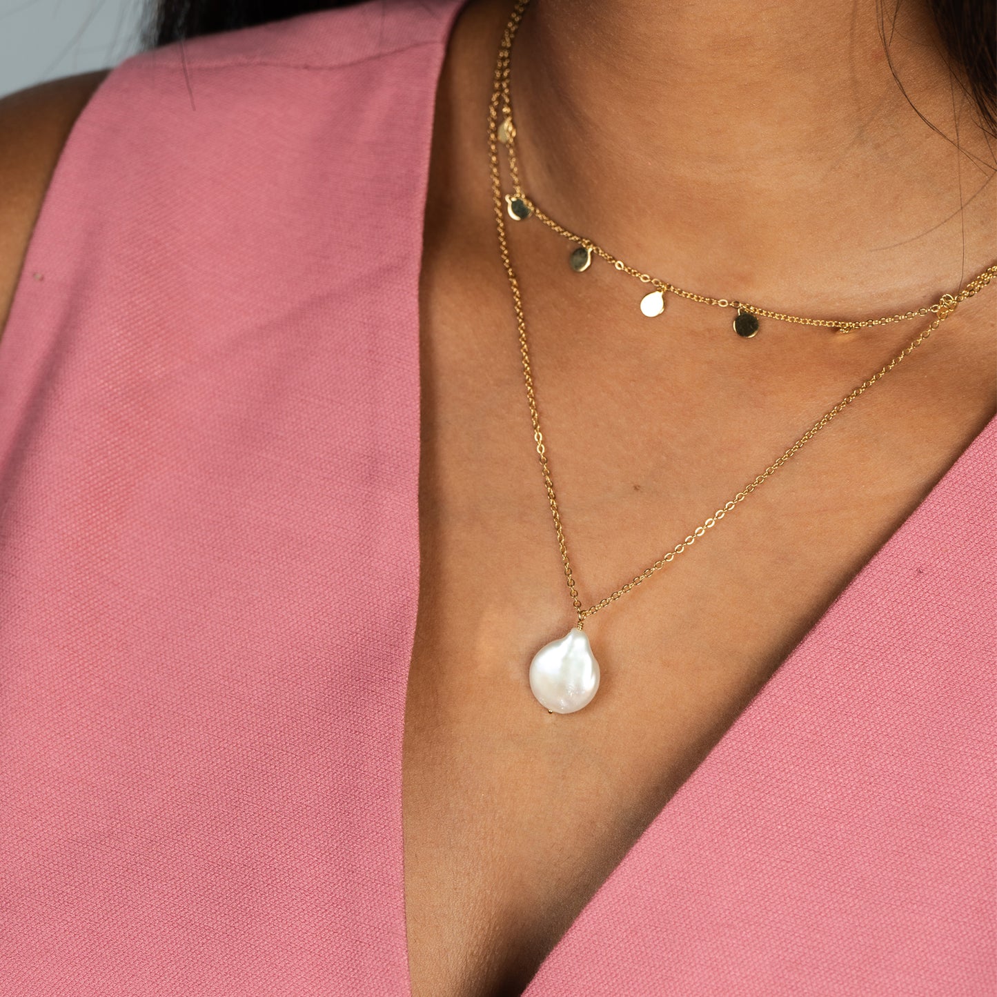 Gargantilla y collar de Plata de Ley y perla barroca