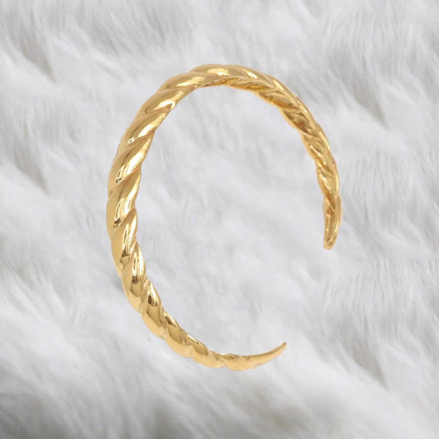 Brazalete Abierto Trenzado Baño Oro - Pulsera Estilo Cuerda