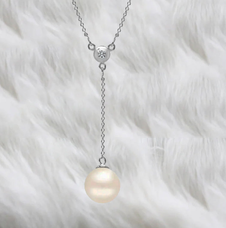 Collar Lariat Perla y Circonita - Plata de Ley 925