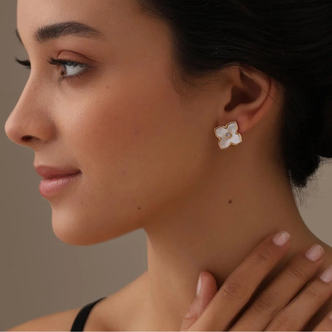 Pendientes grandes con flor de malaquita