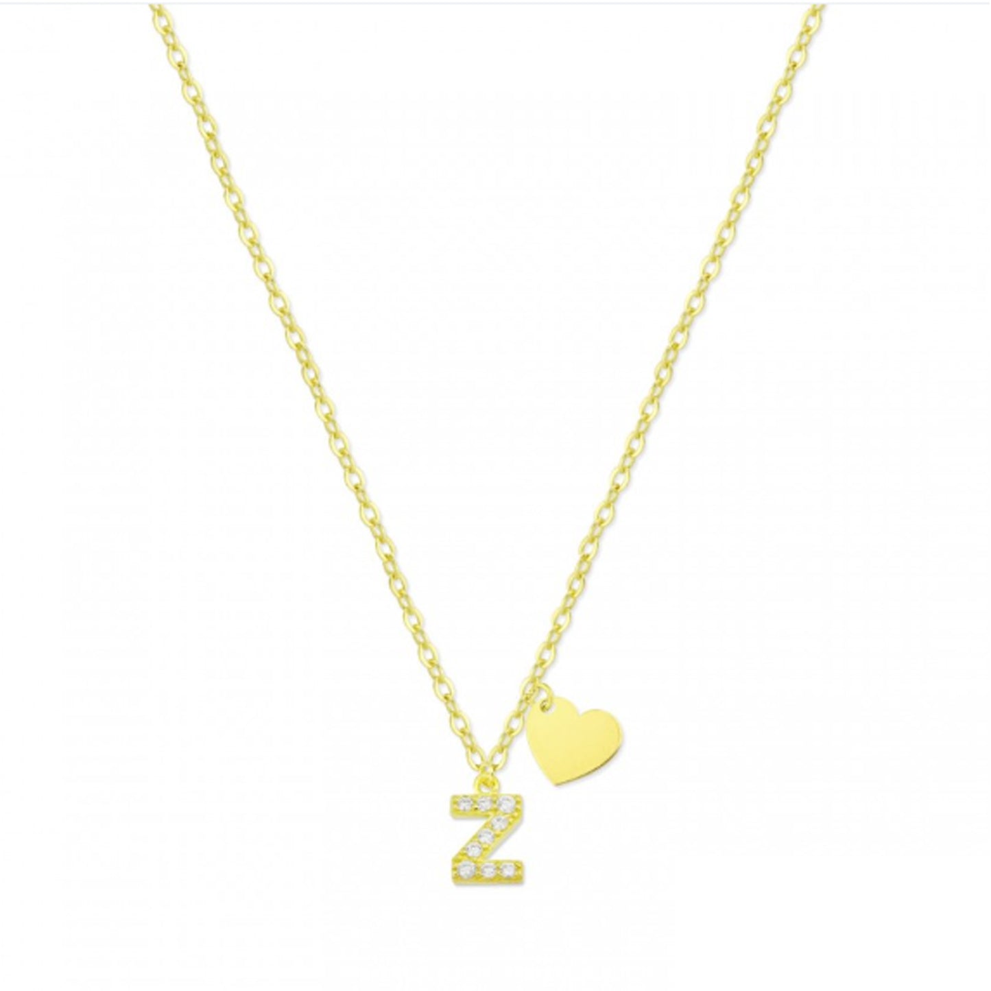 Collar de Plata de Ley en oro con circonitas blancas y letra personalizable