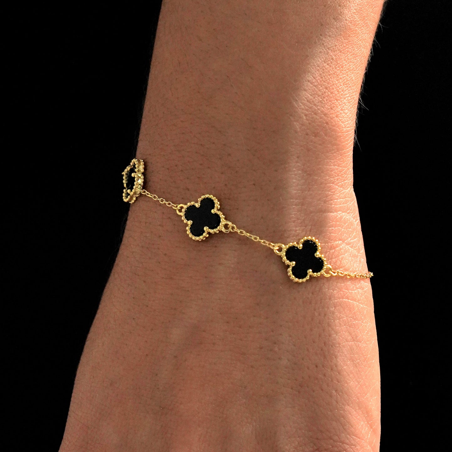 Pulsera de Plata de Ley flores ónix negro