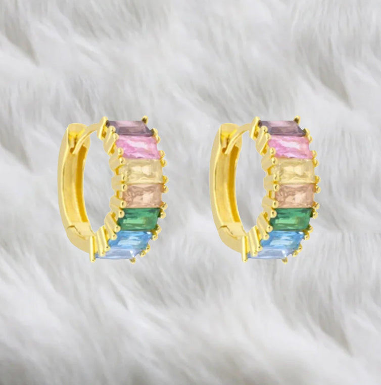 Pendientes tenis riviere circonitas multicolor baño oro