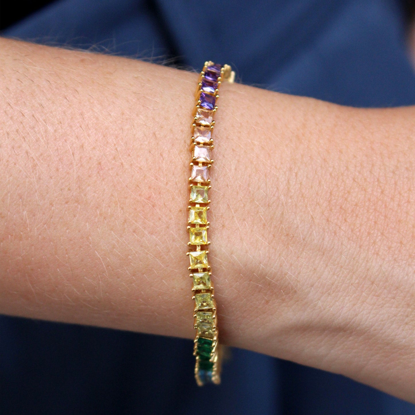Pulsera tenis riviere de Plata de Ley con circonitas multicolor