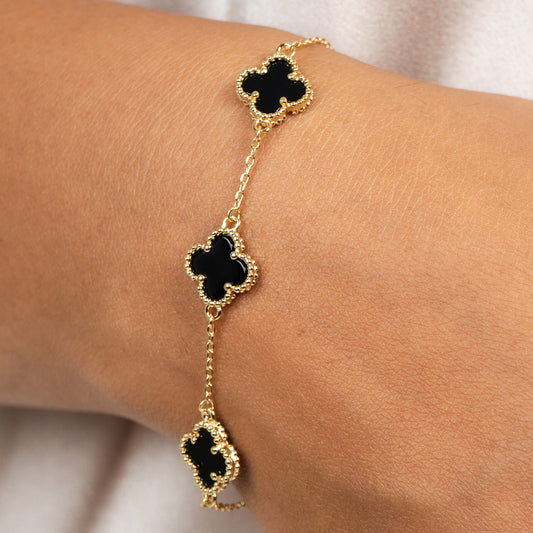 Pulsera de Plata de Ley flores ónix negro