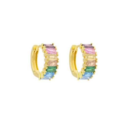 Pendientes tenis riviere circonitas multicolor baño oro