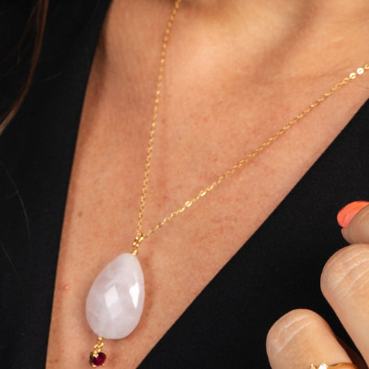 Collar con Cuarzo Rosa – Joyas 24/7 | Plata de Ley 925