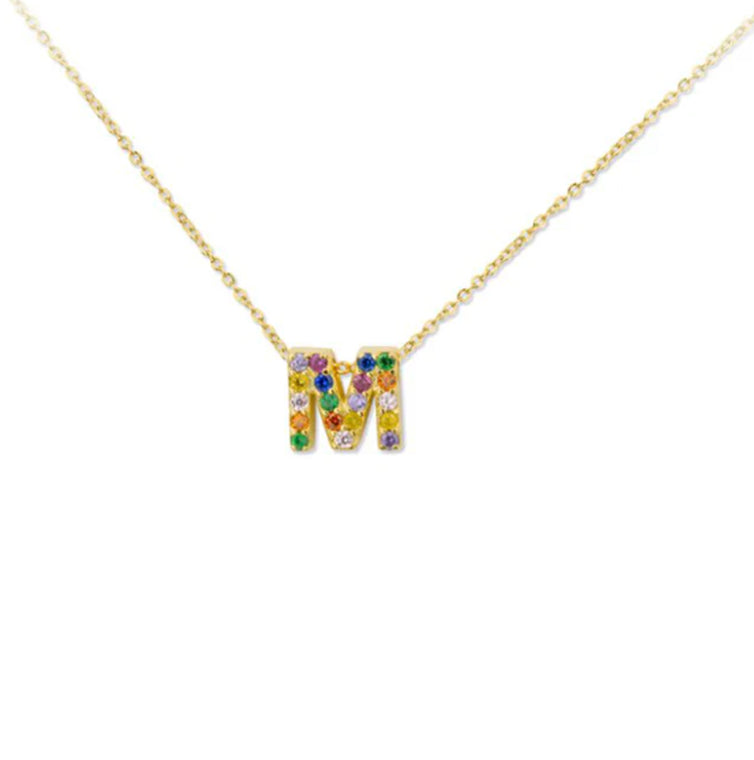 Collar Plata de Ley con Inicial Letra M y Circonitas – Joyas 24/7