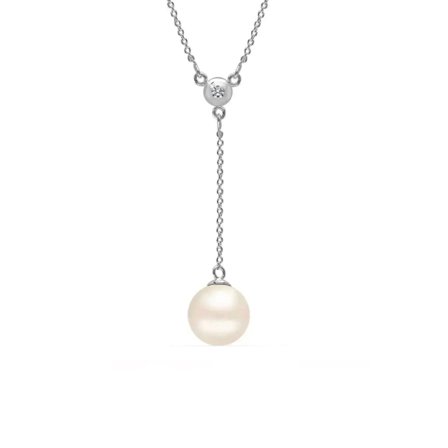 Collar Lariat Perla y Circonita - Plata de Ley 925