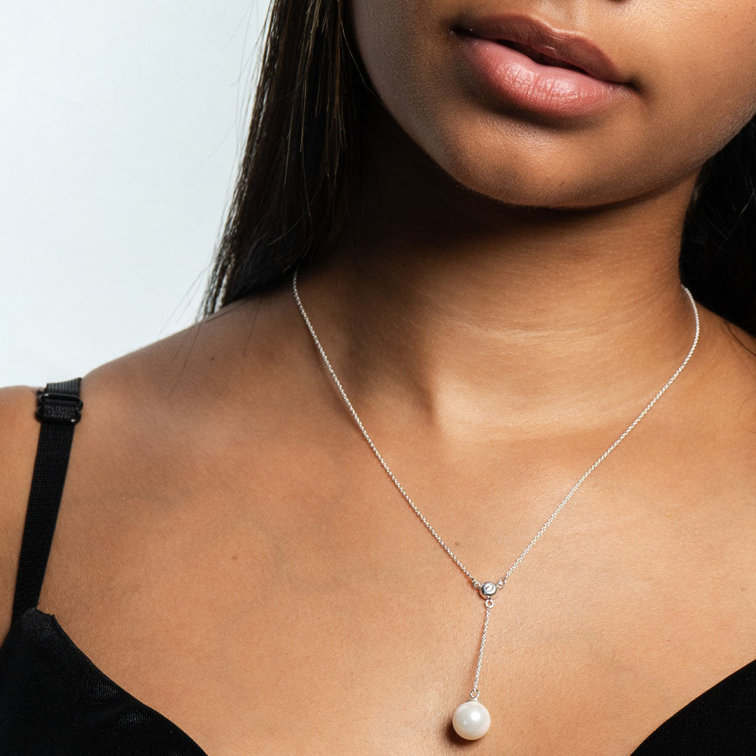 Collar Lariat Perla y Circonita - Plata de Ley 925