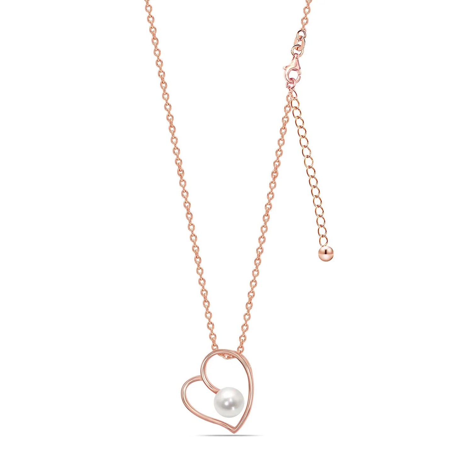 Collar Corazón Oro Rosa con Perla – Joyas 24/7 | Plata de Ley 925