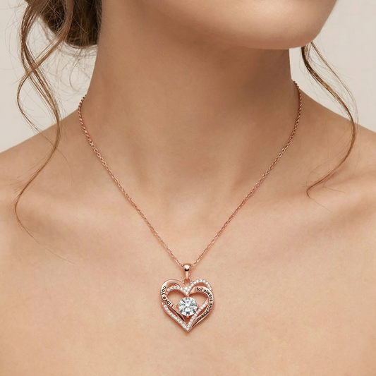Collar corazón doble en oro rosa con circonitas – “I love you”