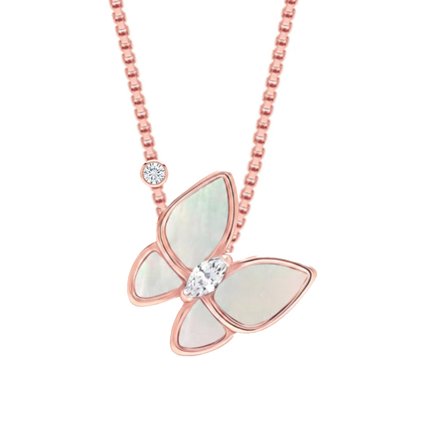 Collar Mariposa Nácar Baño Oro Rosa – Joyas 24/7 | Plata de Ley 925