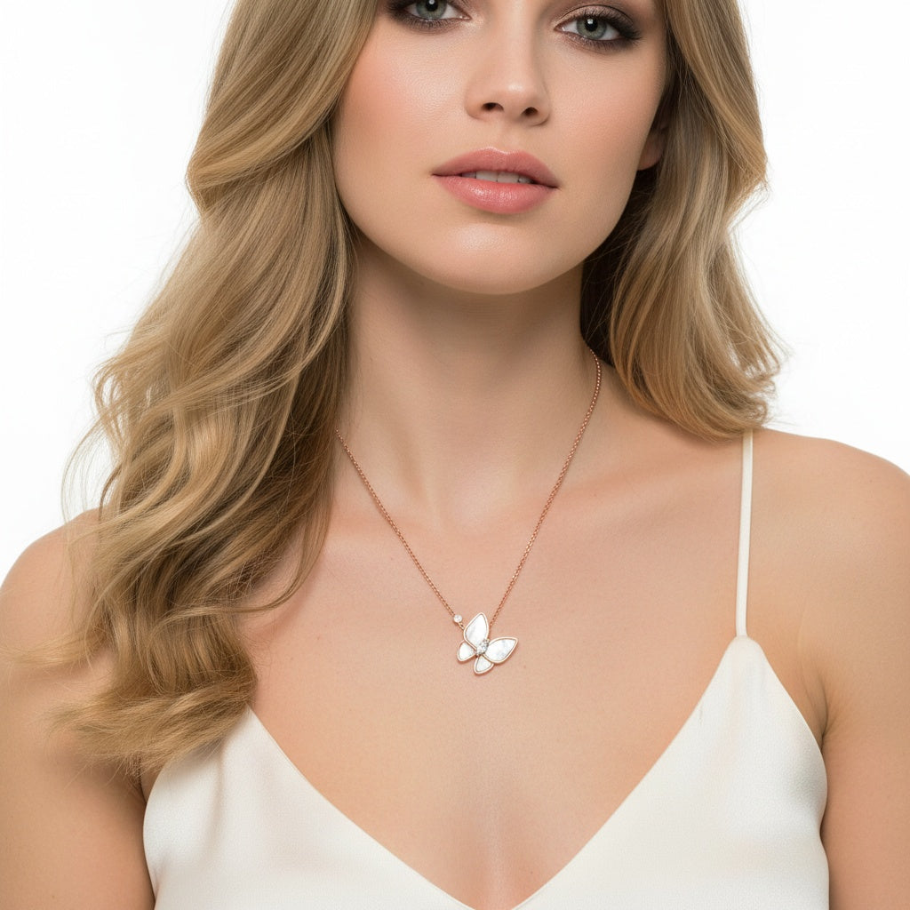 Collar Mariposa Nácar Baño Oro Rosa – Joyas 24/7 | Plata de Ley 925