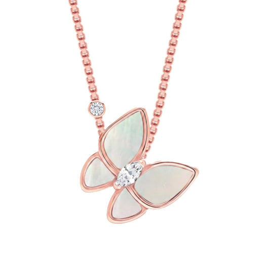 Collar con colgante mariposa baño oro rosa con circonita