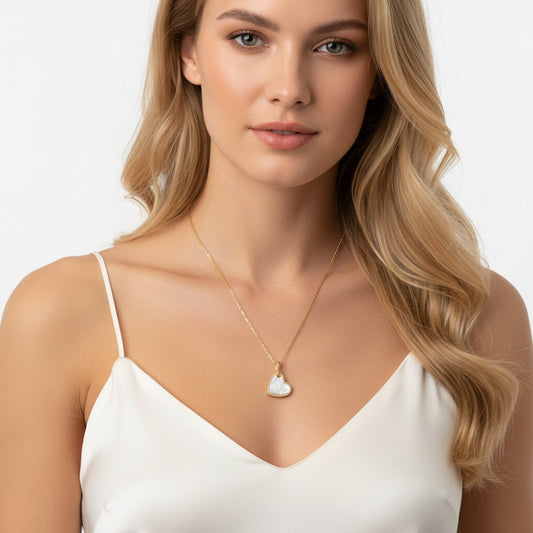 Collar Corazón Nácar con Circonitas Baño Oro – Joyas 24/7 | Plata 925