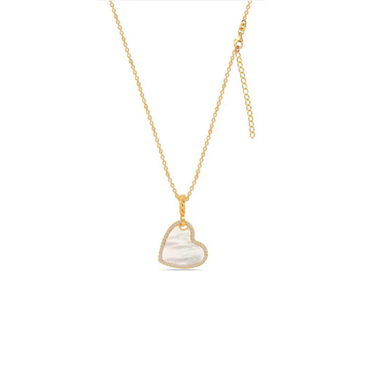 Collar corazón nácar con circonitas y baño de oro