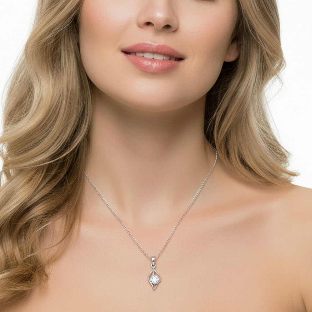 Collar Colgante Lágrima y Cristal Brillante Plata 925 – Joyas 24/7 | Minimalismo con Carácter