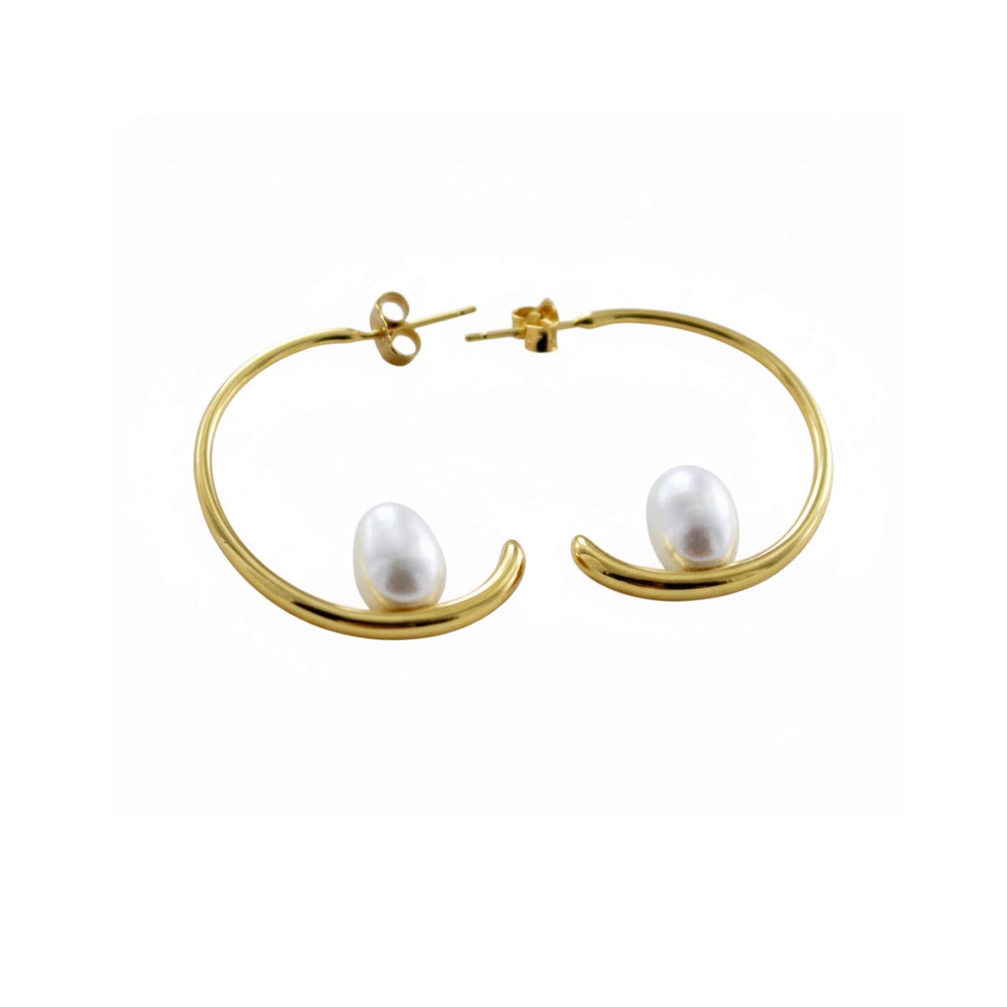Pendientes Media Luna con Perla Plata 925 Baño Oro – Joyas 24/7 | Elegancia atemporal