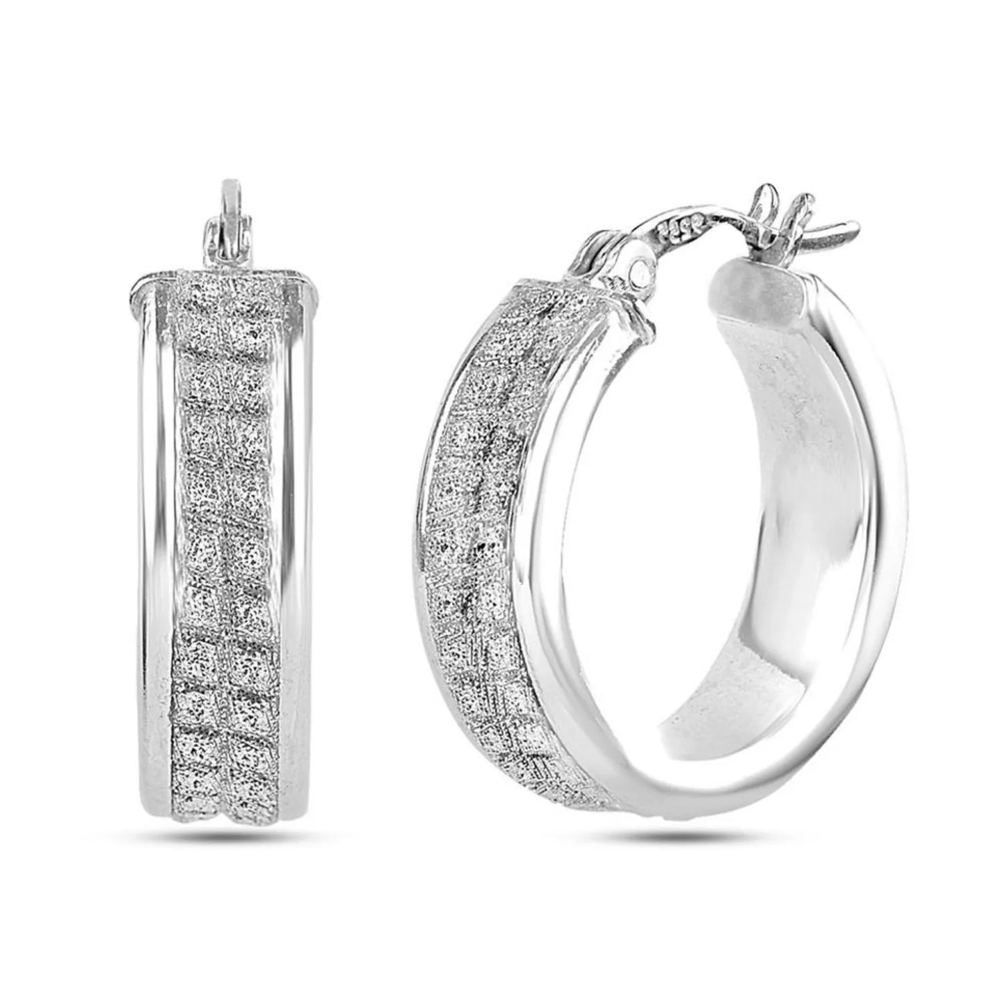 Pendientes Aro Ancho Plata 925 Textura Diamantada – Joyas 24/7 | Joyas para el día a día