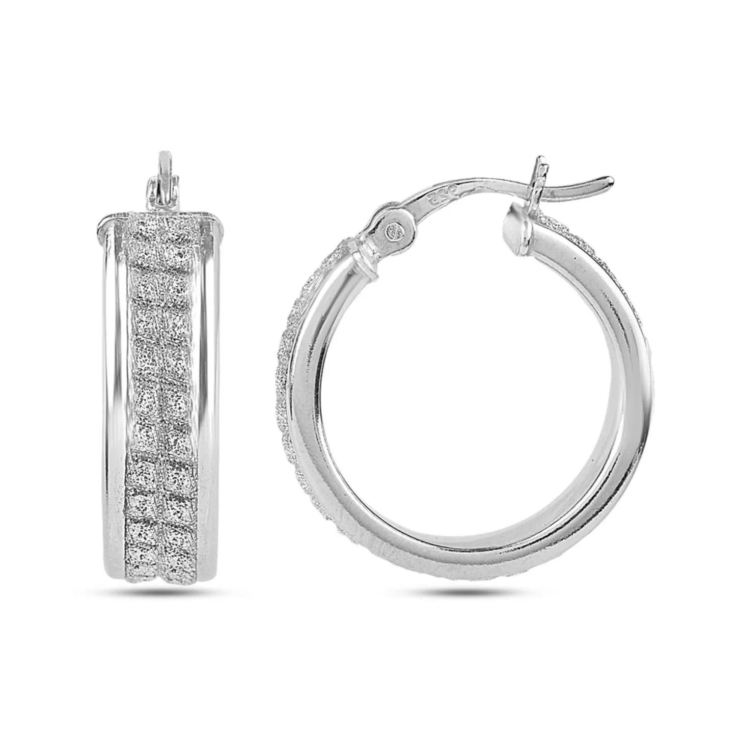 Pendientes Aro Ancho Plata 925 Textura Diamantada – Joyas 24/7 | Joyas para el día a día