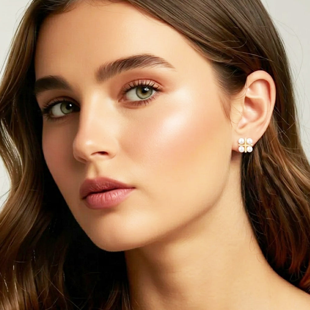 Pendientes Cruz de Perlas Plata 925 Baño Oro – Joyas 24/7 | Elegancia atemporal