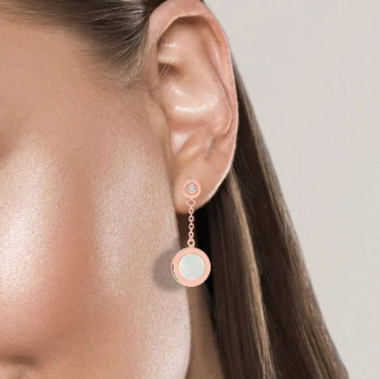 Pendientes Largos Cadena Oro Rosa Madreperla y Circonita – Joyas 24/7 | Plata 925