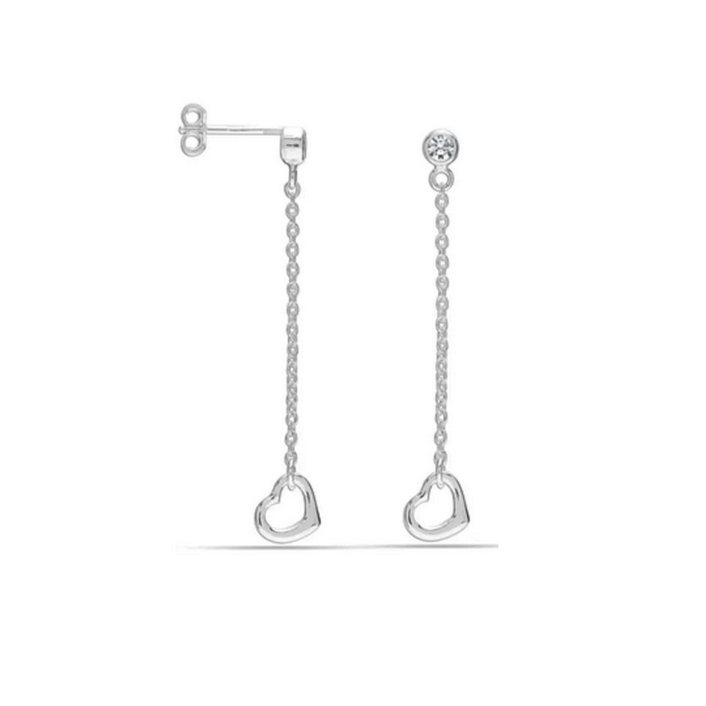 Pendiente Largo Corazón con Circonita en Plata