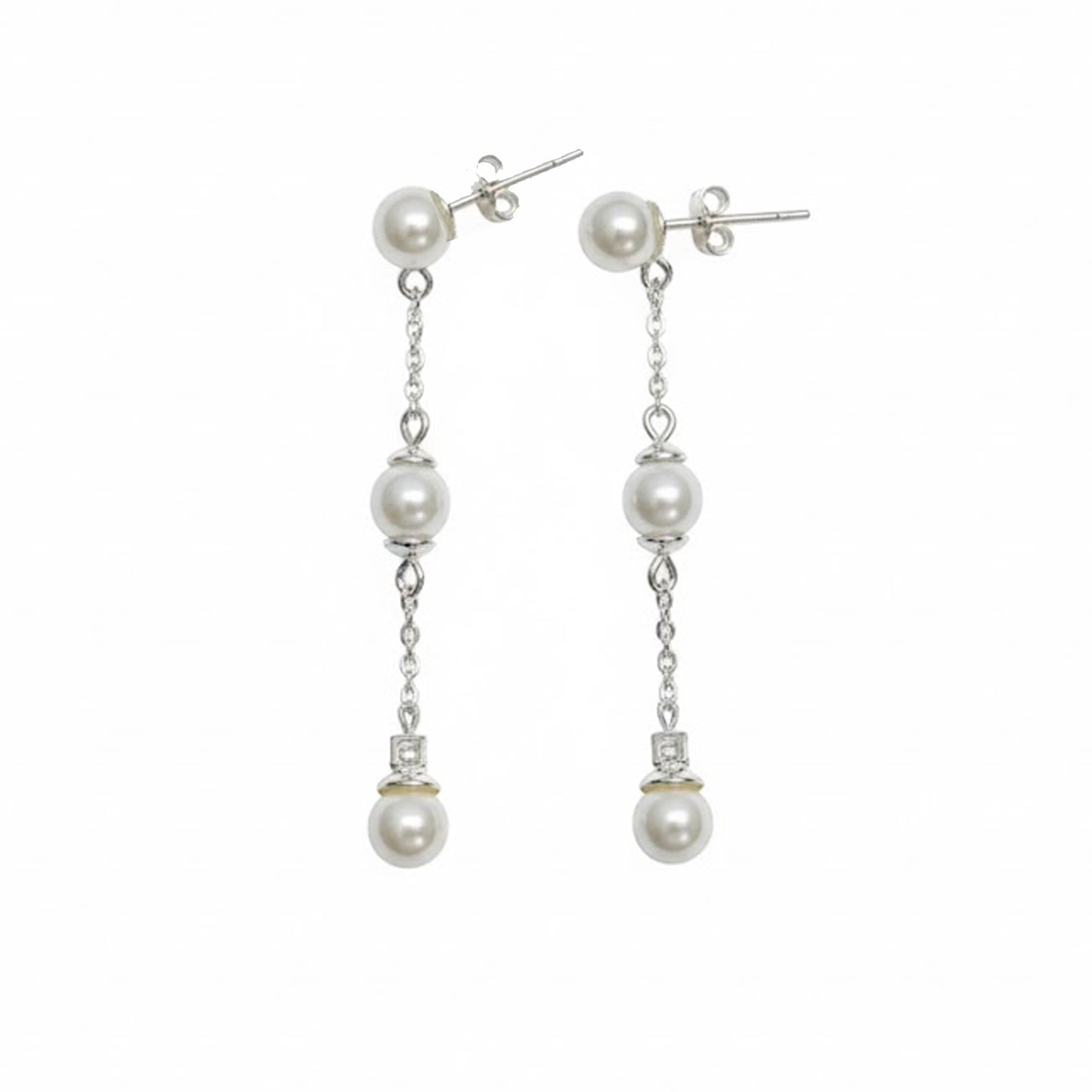 Pendientes Largos Triple Perla Plata 925 – Joyas 24/7 | Elegancia atemporal