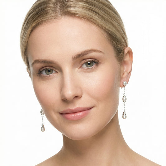 Pendientes Largos Triple Perla Plata 925 – Joyas 24/7 | Elegancia atemporal