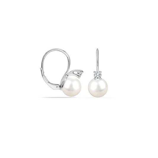 Pendientes de perla blanca en plata 925 cierre catalán