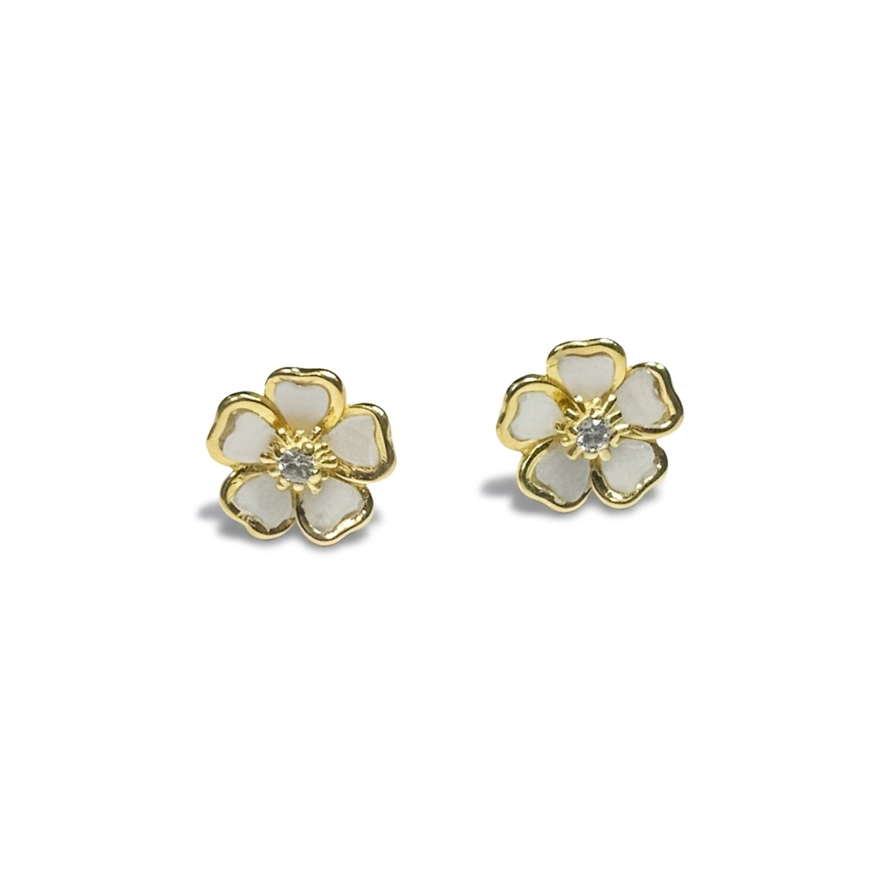 Pendientes Flor de Plata con Baño de Oro y Circonita