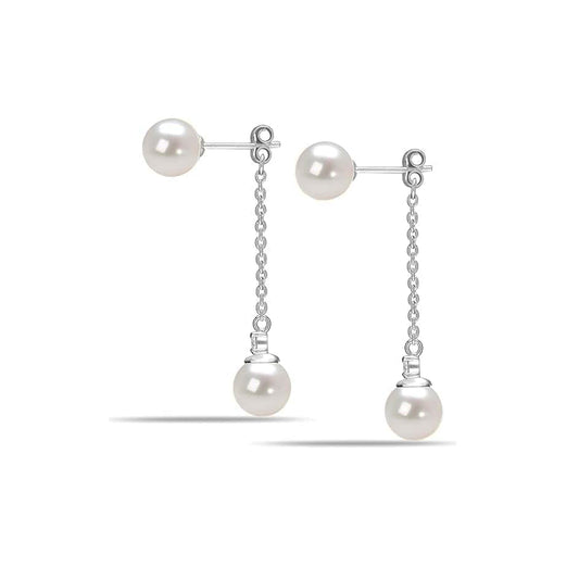 Pendientes Perla Imperial de Plata – Elegancia con Cadena y Doble Perla Blanca