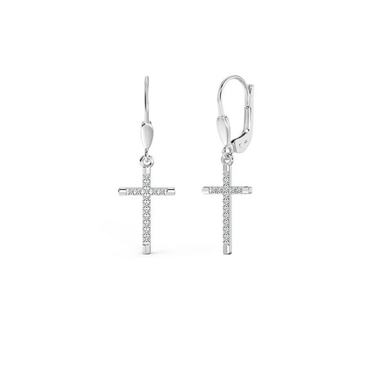 Pendientes Cruz Brillante en Plata 925