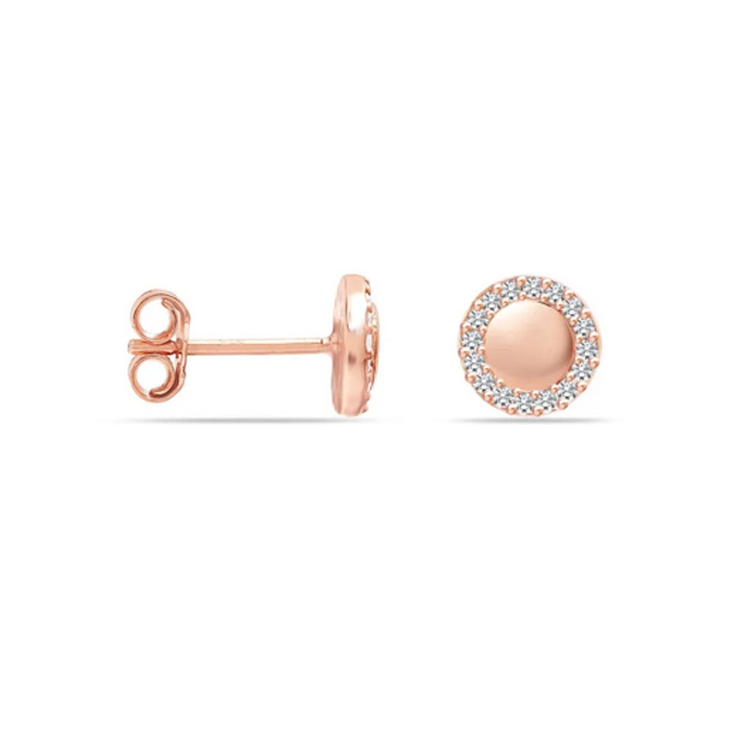 Pendientes de plata con baño en Oro Rosa con Halo de Gemas