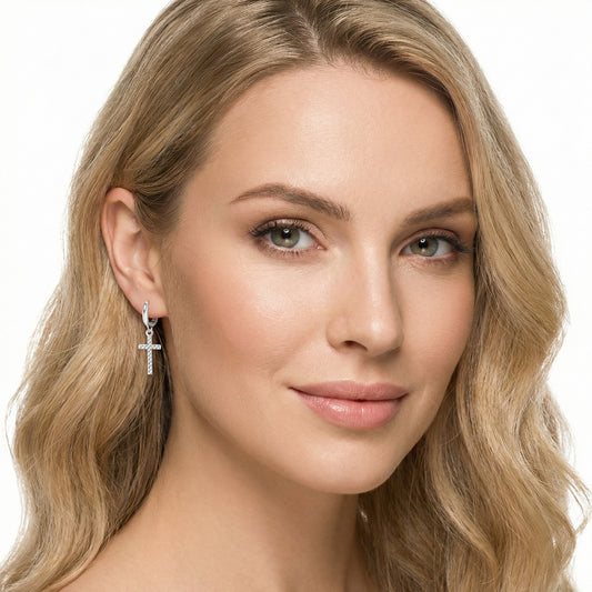 Pendientes Aro con Cruz Diamantada Plata 925 – Joyas 24/7 | Joyas para el día a día