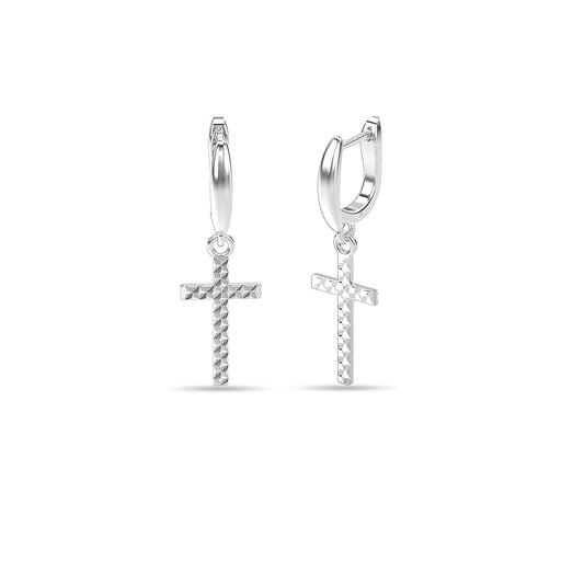 Pendientes de Aro con Cruz Diamantada en Plata de Ley