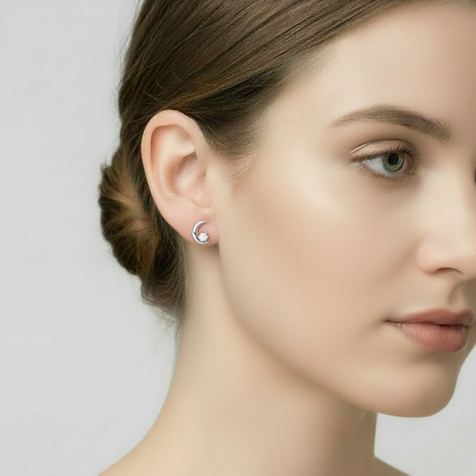 Pendientes Luna Floral Plata 925 con Circonitas – Joyas 24/7 | Joyas para el día a día