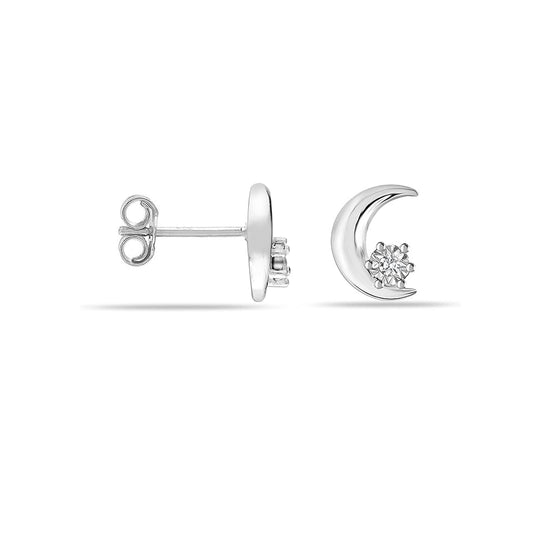 Pendientes Luna Floral en Plata 925 con Circonitas