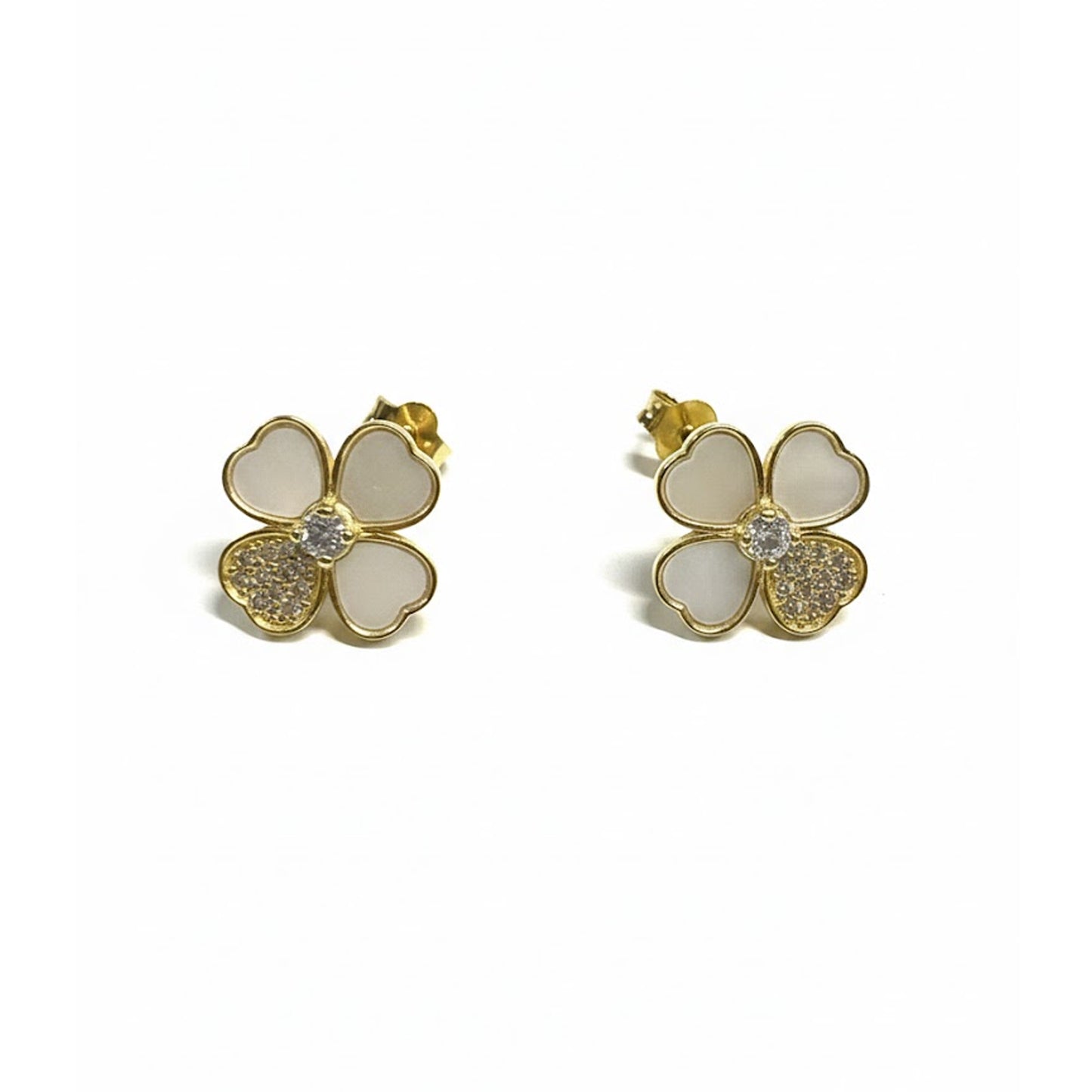 Pendientes trébol de cuatro hojas en Plata de Ley 925 con baño de oro amarillo