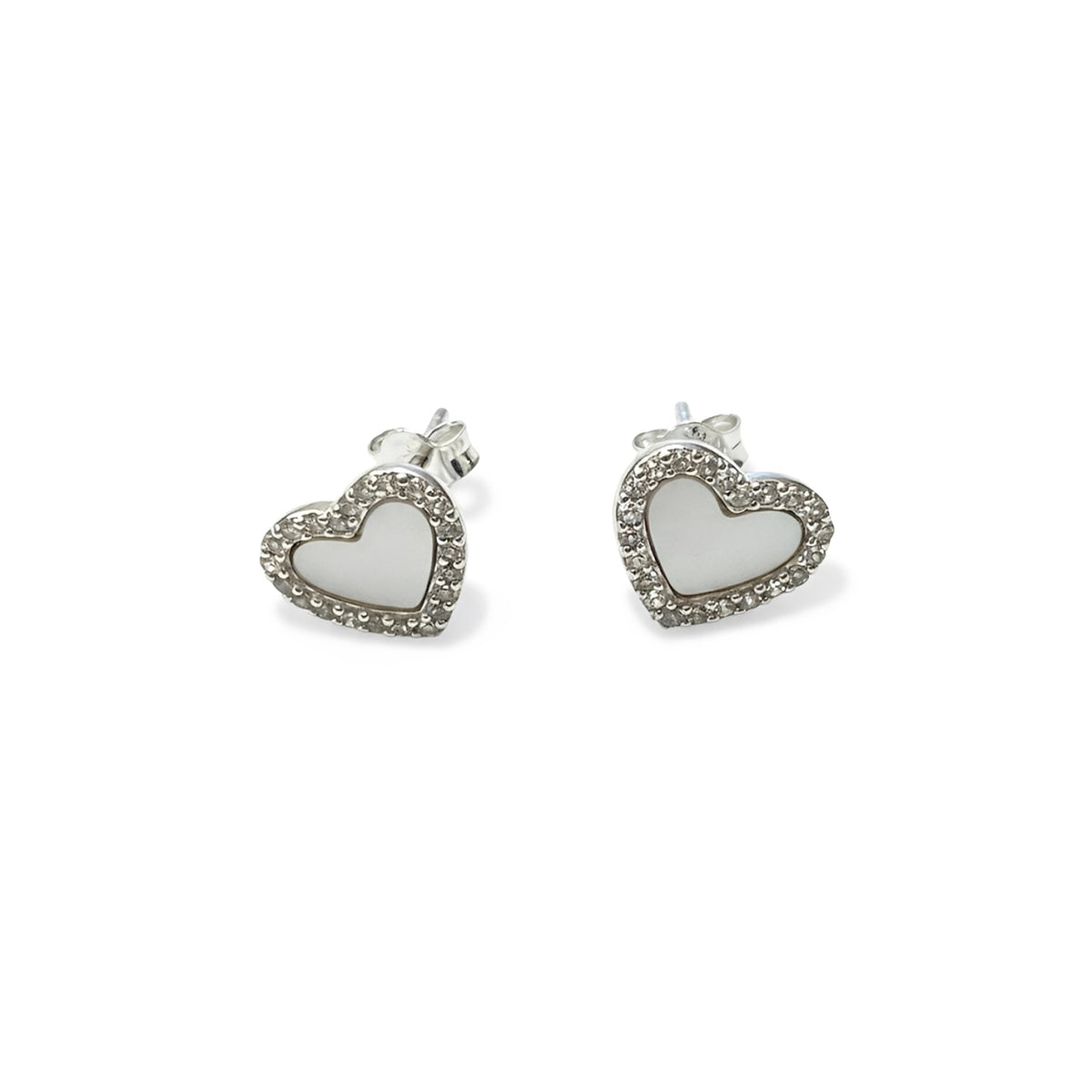Pendientes de Corazón en Plata con Nácar y Circonitas
