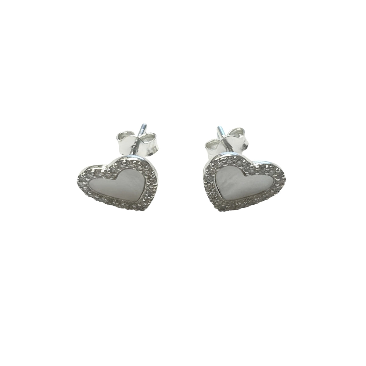 Pendientes de Corazón en Plata con Nácar y Circonitas