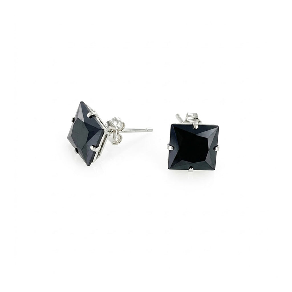 Pendientes Plata y Circonita Cuadrada Negra 9x9mm – Joyas 24/7 | Minimalismo con carácter